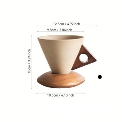 2-teiliges Keramik-Kaffeetassen-Set mit Holzgriff