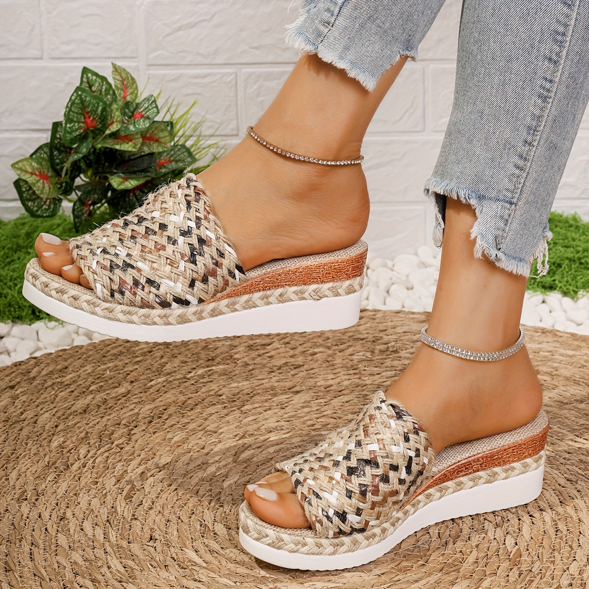 Plattform Strohsandalen Damen