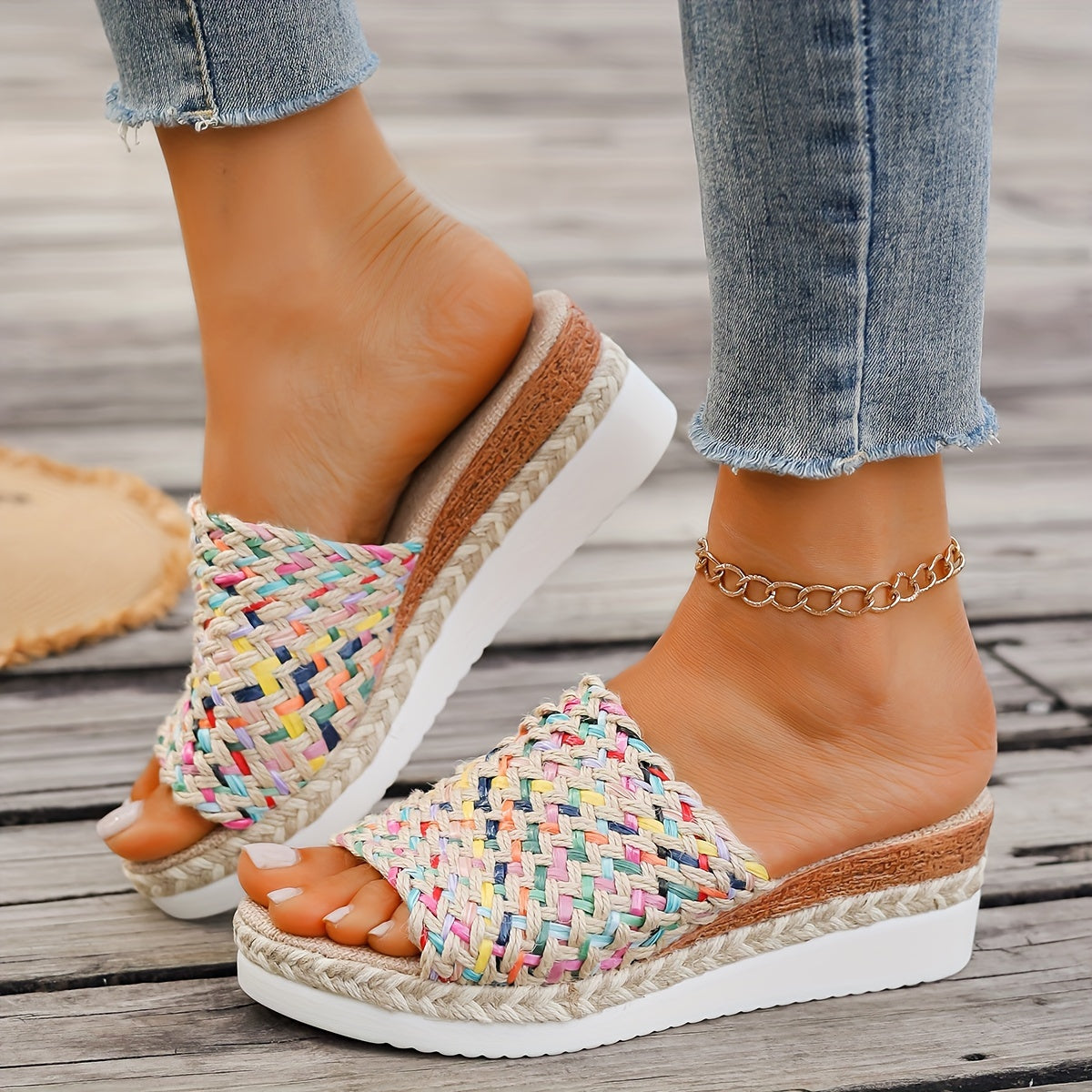 Plattform Strohsandalen Damen