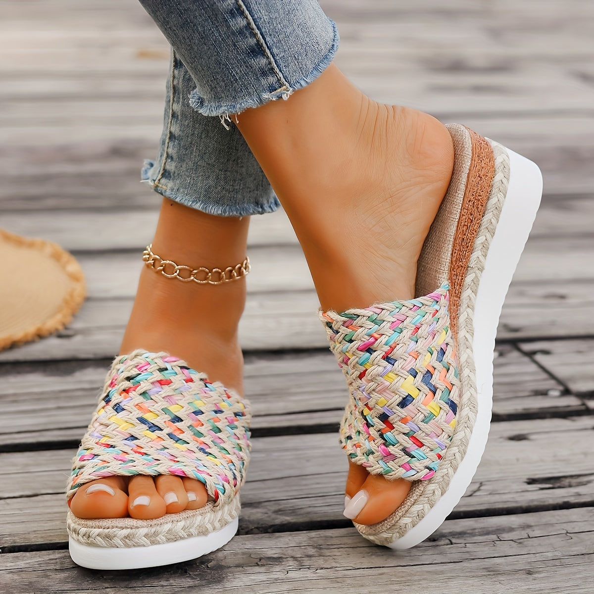 Plattform Strohsandalen Damen